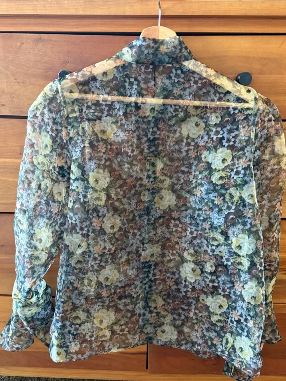 Zara Sheer Floral Button-Down Blouse in Yellow and Brown size M - Picture 2 of 6